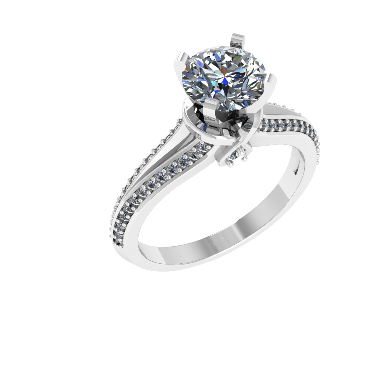 ACCENTED SPLIT SHANK CATHEDRAL 6.50mm ROUND ENGAGEMENT RING